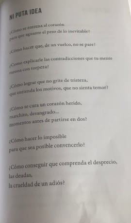 "Ni puta idea", poema extraído de "El beso medio lleno" (pág 89).